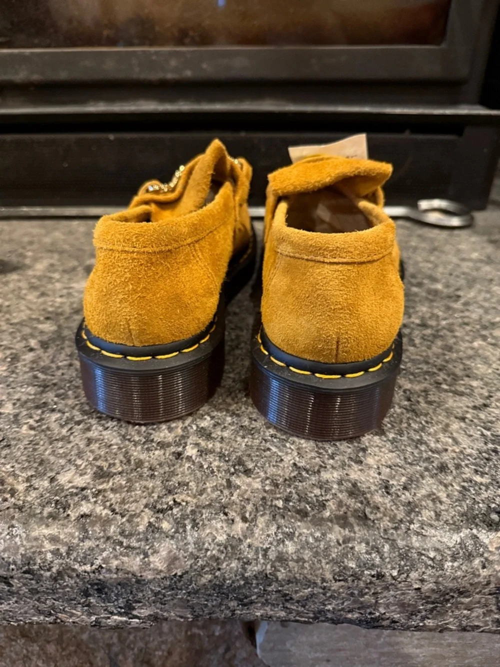 DR. MARTENS women’s Adrian Snaffle Tassel Mustard Suede Loafers - Picture 5 of 16